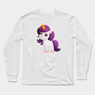 Cute little white unicorn with purple mane Long Sleeve T-Shirt